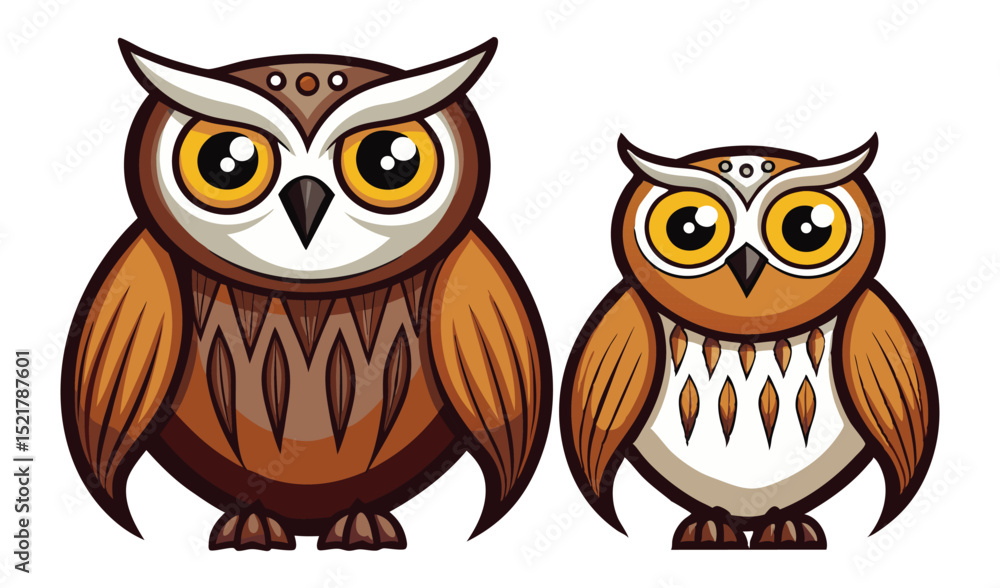 Photo of two cartoon owls isolated on white background Photo of two cartoon owls isolated on white background