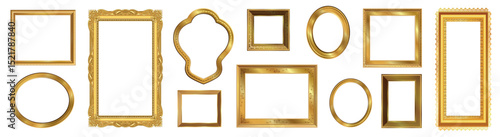 Collection of luxurious Golden vintage frames with ornate baroque and rococo elements. For wedding invitations, photo decoration, certificates, antique projects, and classical design..eps