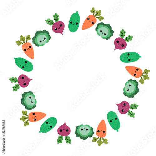 Round frame with cute vegetable