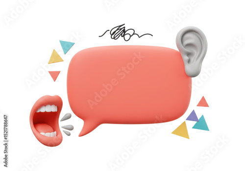 3d render of mouth and ear with speech bubble