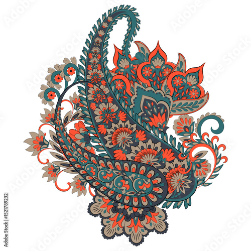 Isolated Vector Paisley pattern in floral indian style