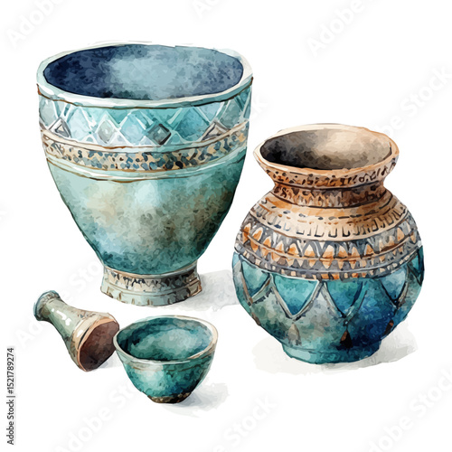 Cultural Artifacts, watercolor vector, high quality, isolated on a white background.