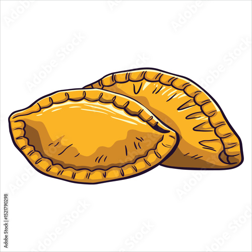 Curry puff and empanada vector illustration. Ideal for fast food menus, bakery items, and international cuisine concepts.