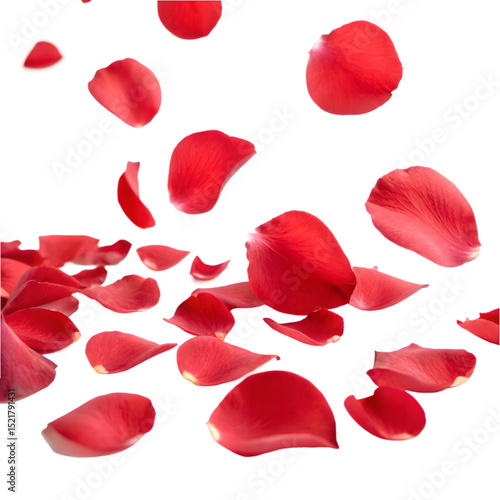 Falling red rose petals isolated on transparent background