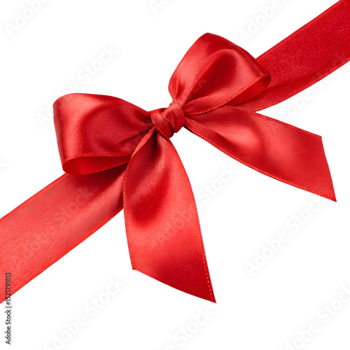 Red satin ribbon bow isolated on transparent background