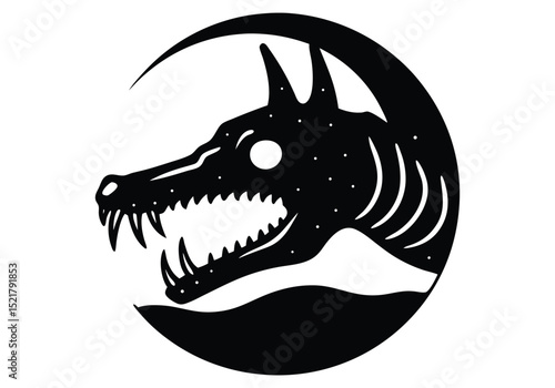 Skeletal Wolf Jaw Apocalypse Wasteland Theme silhouette