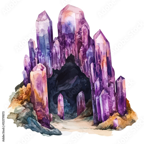 Crystal Caves, watercolor illustration vector, high quality, isolated on a white background.