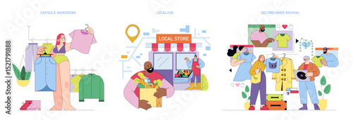 Sustainable Fashion and Local Shopping Vector Illustration