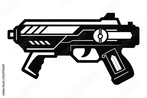Stylized Black Silhouette of a Futuristic Ray Gun or Blaster Illustration