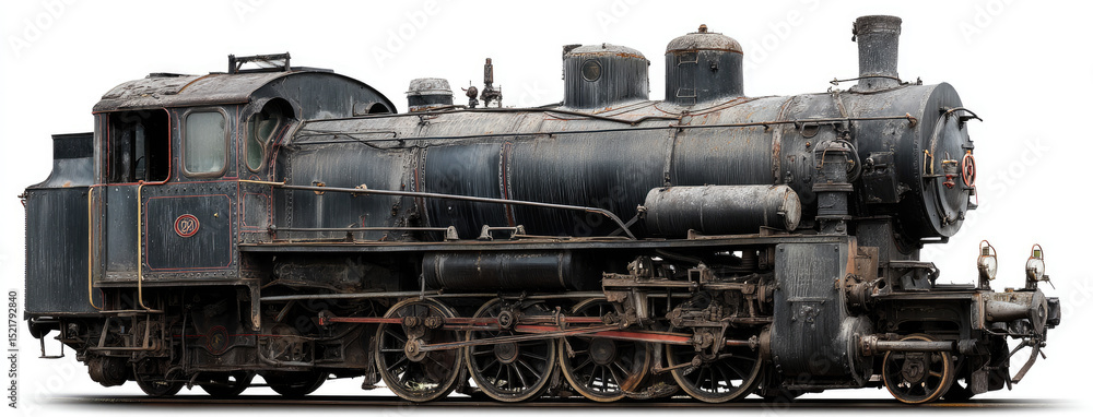 Naklejka premium Vintage Steam Locomotive A Detailed View of the Old Train