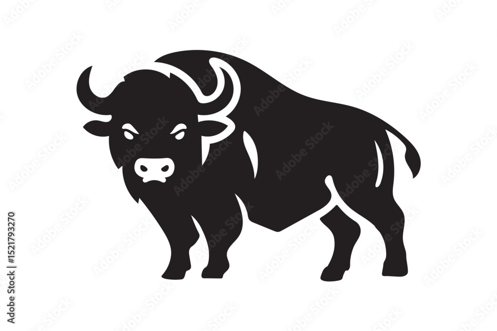 Fototapeta premium Buffalo icon silhouette on white background.