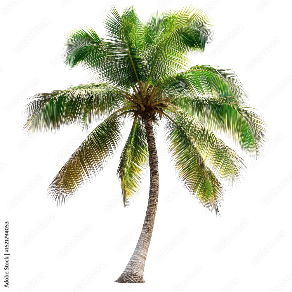 Obraz premium Coconut palm tree swaying gently under bright sunlight