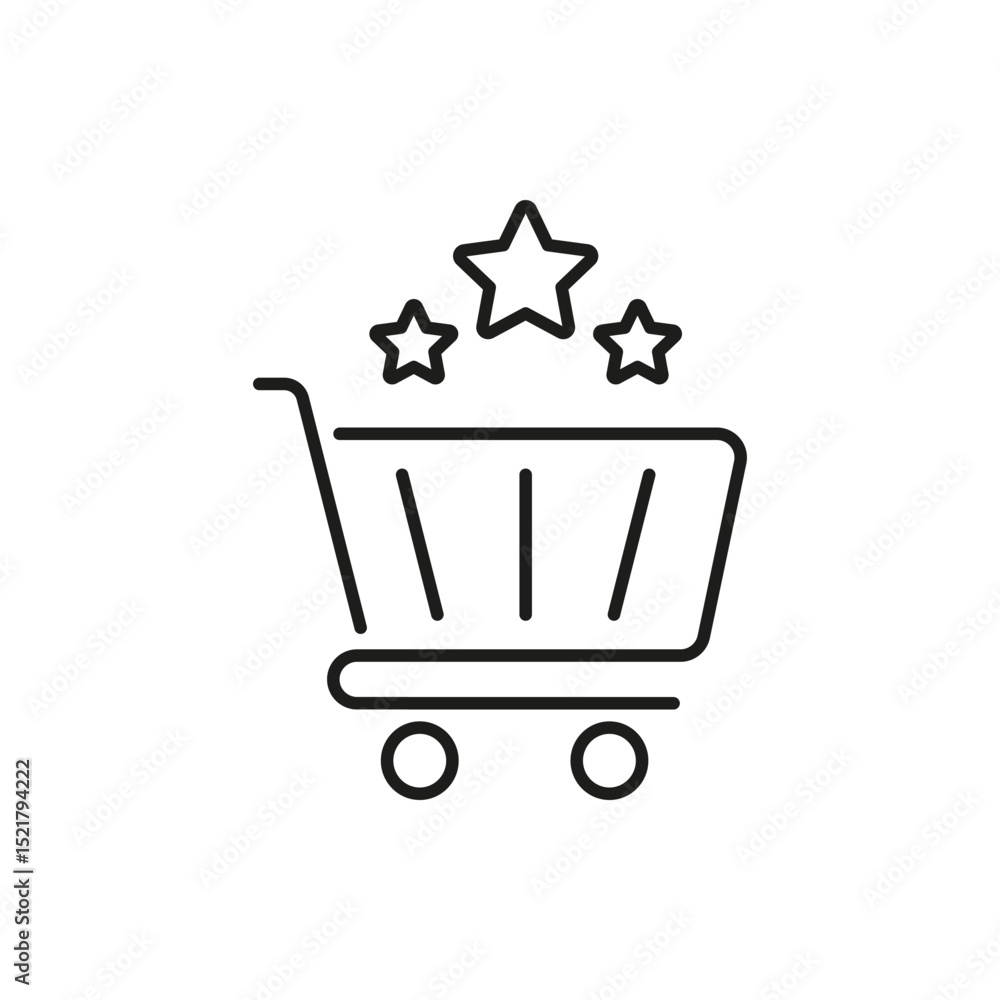 Shopping Cart With Stars Line Icon. Customer Satisfaction, Quality Shopping Experience, And Product Rating Outline Symbol. E-Commerce Excellence. Editable Stroke. Isolated Vector Illustration Shopping Cart With Stars Line Icon. Customer Satisfaction, Quality Shopping Experience, And Product Rating Outline Symbol. E-Commerce Excellence. Editable Stroke. Isolated Vector Illustration