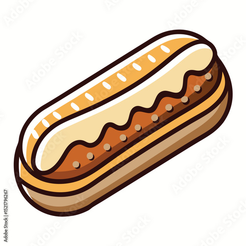 Éclair Pastry with Glaze – Minimal Outline Vector Illustration on White Background