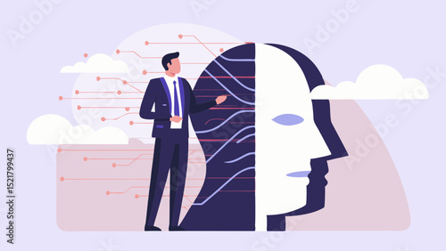 A visionary leader unveiling AI s potential shaping the future of technology and innovation in a crisp vector