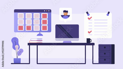 Organizing remote work tasks and tracking productivity for a productive home office day with a clean desktop
