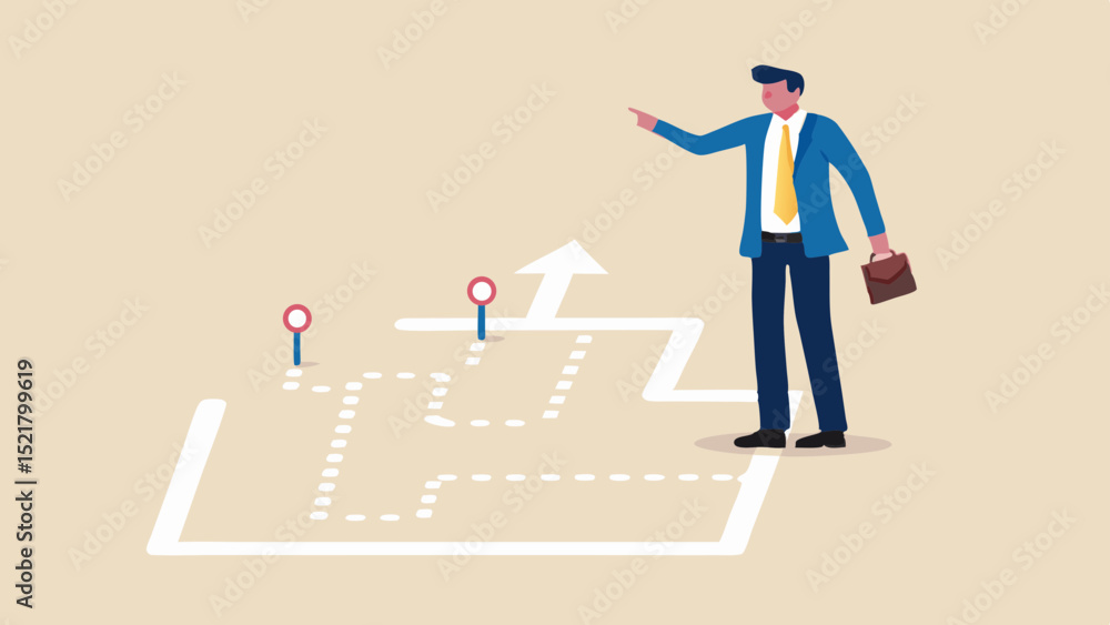 Fototapeta premium Guiding a strategic roadmap to success a leader points the way forward towards goals illustrating a vector