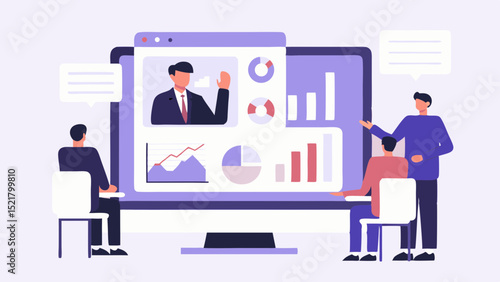 Collaborative team analyzing data insights in a remote meeting discussing business performance using