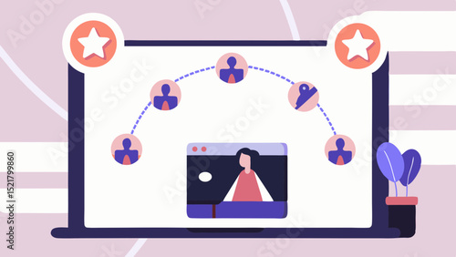 Staying connected through virtual meetings shown on a laptop fostering teamwork with fun online collaborative