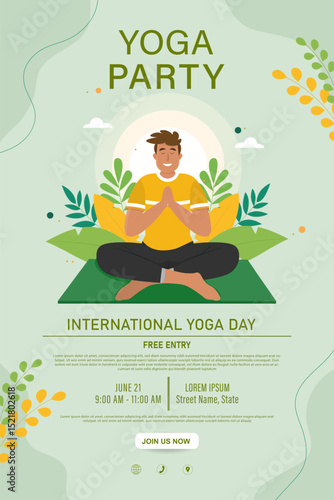International yoga day banner or poster template design.Man doing yoga pose.