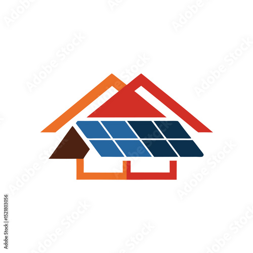 Sustainable Home Logo with Solar Panels and Rooftops