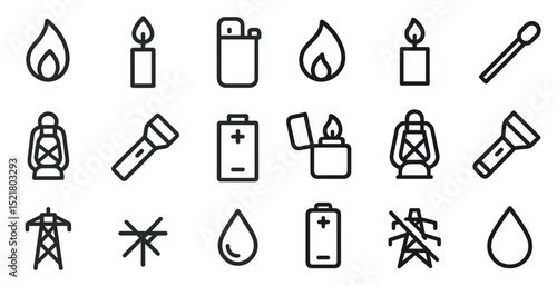 Minimalist icons of lighting and power sources for design projects