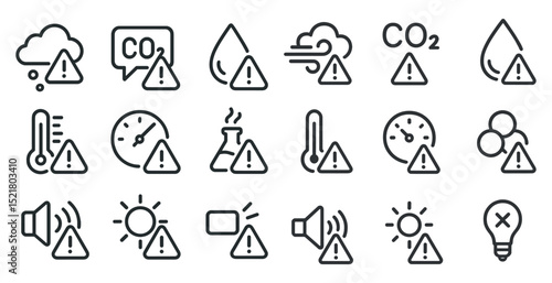 Climate change and environmental warning icon set for awareness and education
