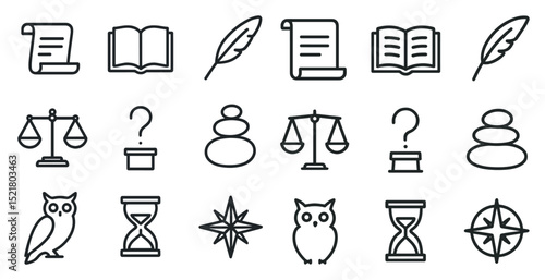 Minimalist legal and educational icons for design and print projects