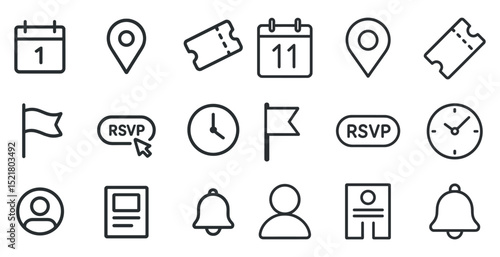 Event planning icons set for invitations and scheduling design