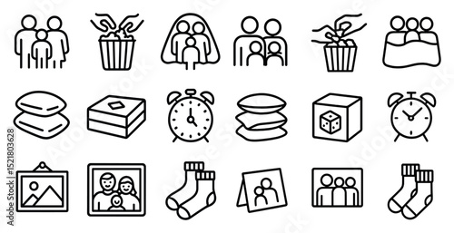 Simple family fun and cozy home icons for design and decor inspiration