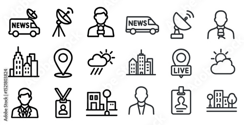 Media and communication icons for news and weather updates