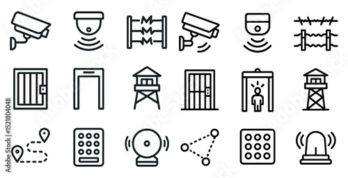 Security and surveillance icon set for safety and monitoring systems