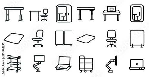 Modern office furniture icons for workspace design projects