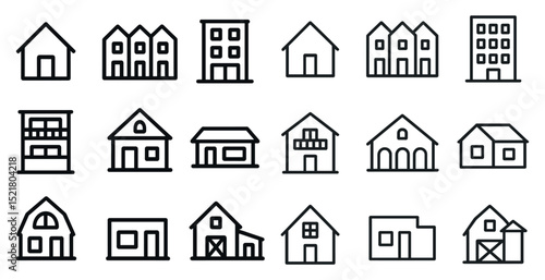 Variety of minimal geometric house icons for design projects