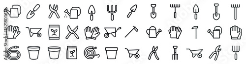 Gardening tools and equipment icons for home and outdoor gardening designs