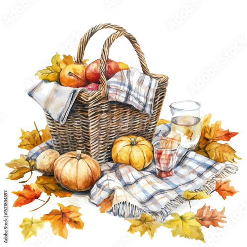 Cozy Autumn Picnic Blankets, watercolor drawing vector, high quality, isolated on a white background.