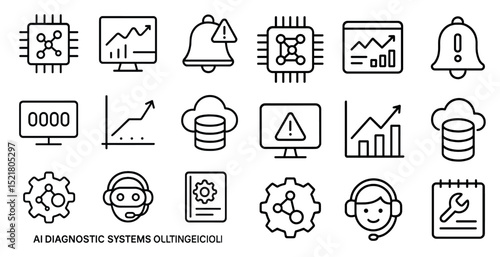 Ai diagnostic systems icons for technology and data analysis design