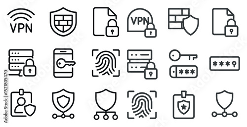 Cybersecurity icons set for digital security and privacy design