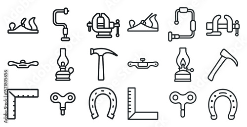 Vintage tools and hardware icons for workshop decor or design projects