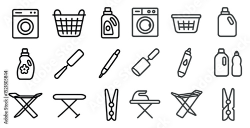 Household laundry symbols for washing, ironing, and detergent essentials