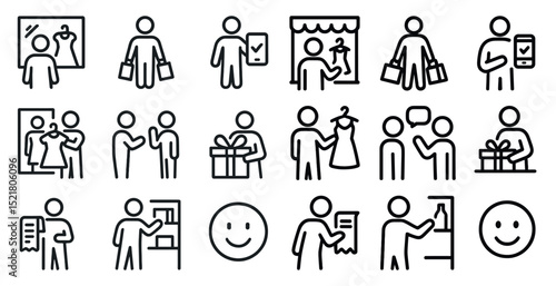 Online and in-store shopping icon set for retail and e-commerce design