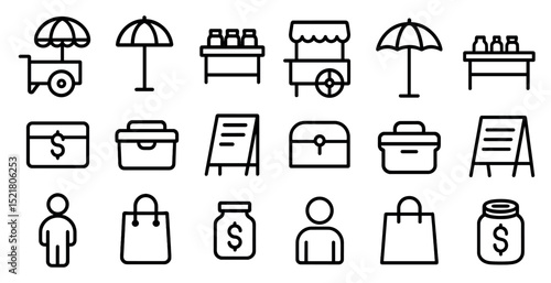 Market icons collection for shopping and retail design projects