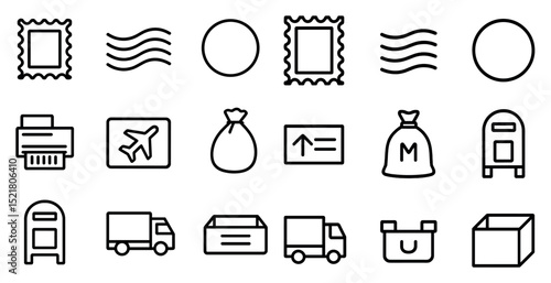 Postal and delivery icons for mail services and logistics design