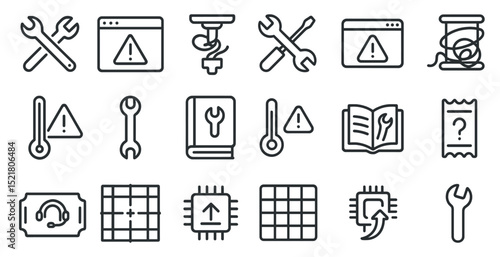 Technical support and repair tools icon set for digital and print design