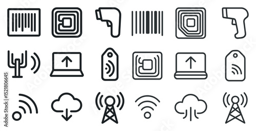 Rfid and barcode technology icons for wireless and cloud communication design