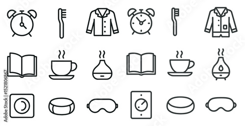 Morning routine icons set for relaxation and productivity