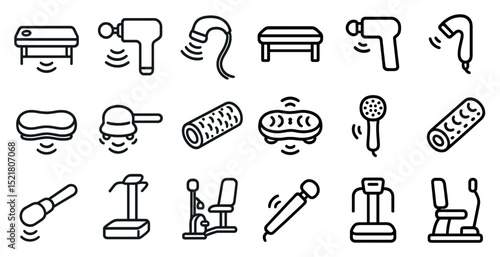 Collection of massage and therapy devices icons for wellness and spa design
