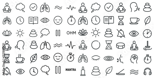 Meditation and wellness icons collection for mindfulness design