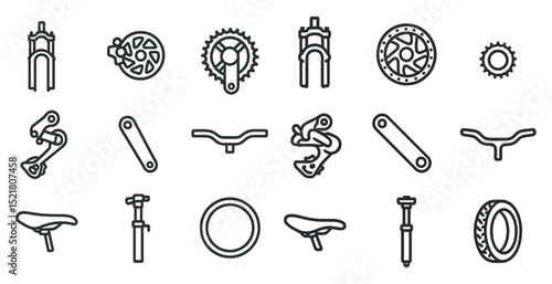 Bicycle components icons for repair and maintenance projects