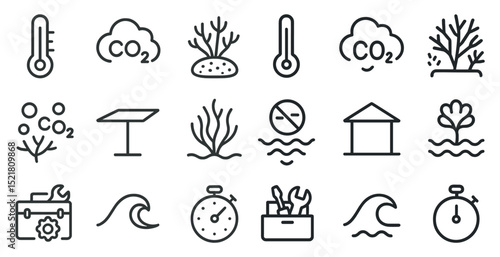 Climate change and environmental icons for eco-friendly designs
